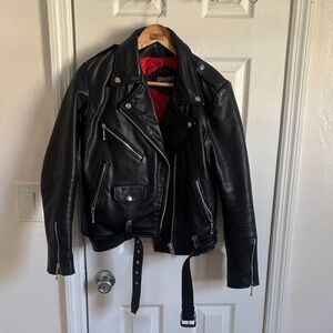 Black Leather Biker Jacket with Red Lining. Straight to hell commando